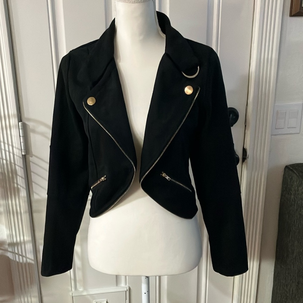 Y2k  Black and Gold details suede Cropped Blazer Size:M